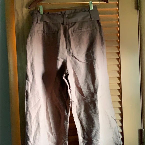 Wide leg paper bag waist linen ankle slacks - Picture 4 of 6